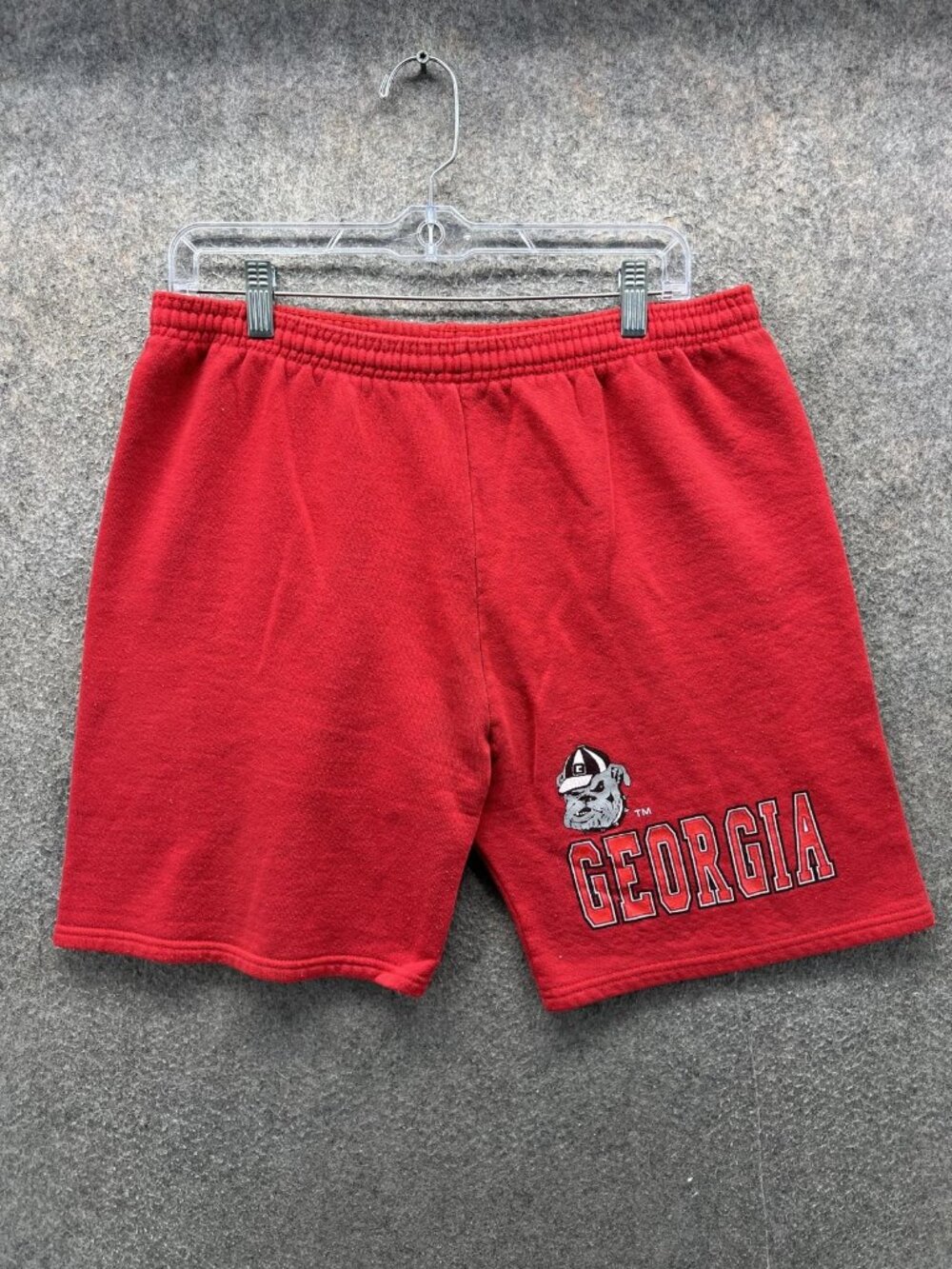 Vintage Georgia Bulldogs Sweat Shorts Mens Lage Red NCAA Football Fleece Graphic